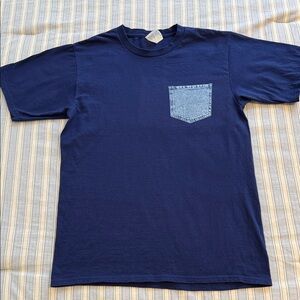PORT & COMPANY Navy Blue T-Shirt w/Denim PATCH Pocket. pit to pit 18” length 26”